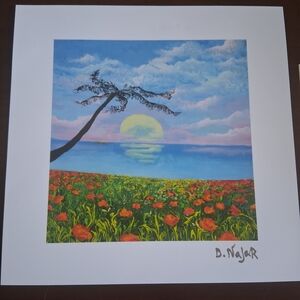 David Najar NWOT Rural Home art print COA pink blue green yellow